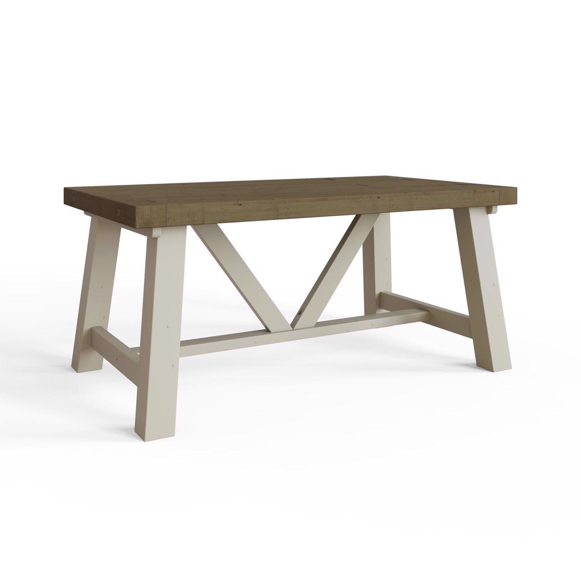 Fwstyle Unisex Cream 1.6M Handmade Fixed Solid Reclaimed Pine Dining Table In