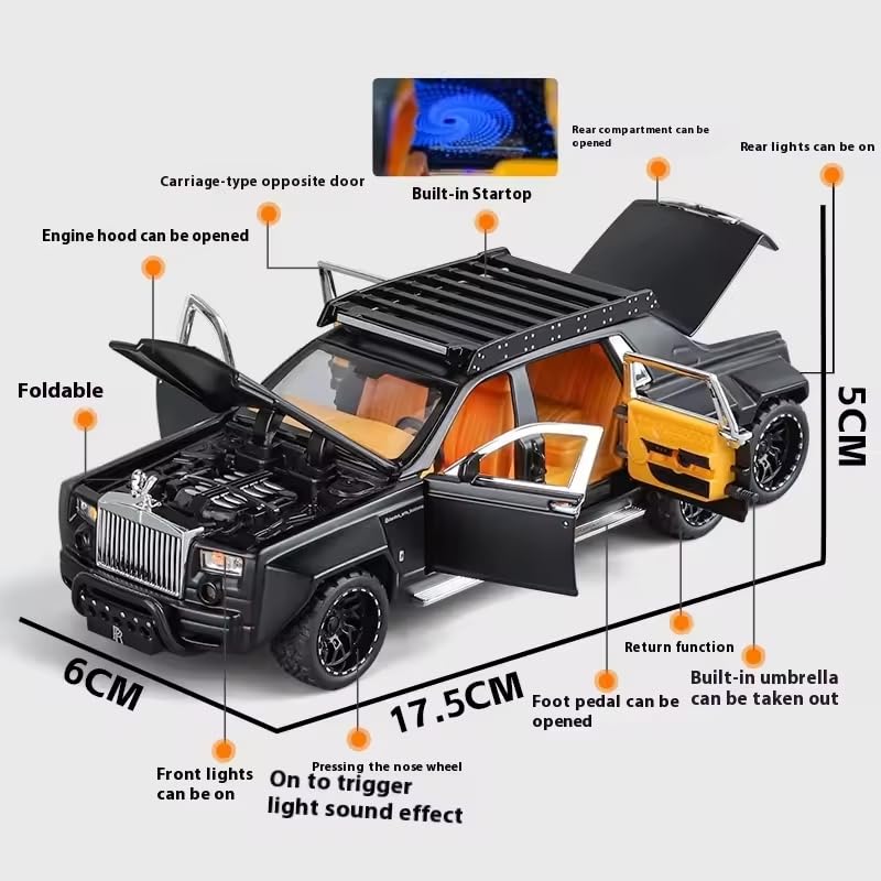 Image of Alokik Enterprise 1:32 6 x 6 Modified RR Phantom Die-Cast Metal Pull Back Car with 6 Openable Doors with Sounds and Lights Toy Decoration Car Best Gift Toys for Kids【White】