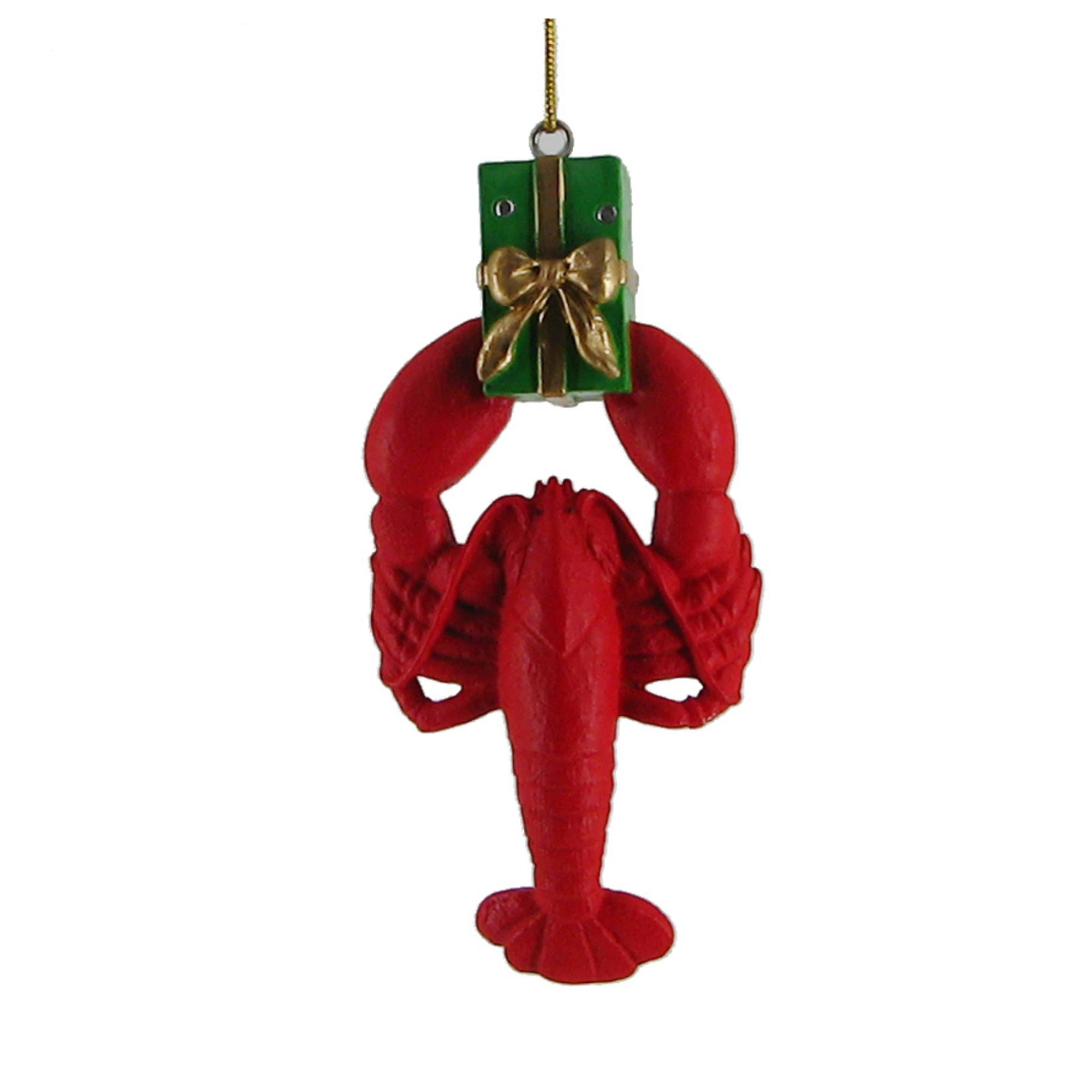 Wowser Coastal Lobster Christmas Ornament – Red Nautical Holiday Tree Decor with Gift Accent, Beach House Holiday Decoration