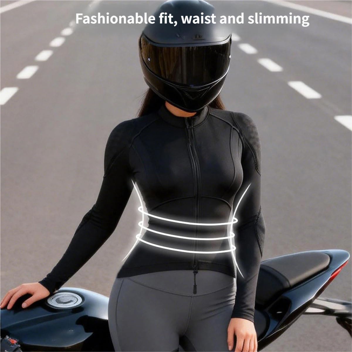 Set completo moto da donna: giacca e pantaloni protettivi imbottiture rimovibili in tessuto elasticizzato traspirante a rete ideale per la guida su strada e gli spostamenti quotidia(Size:L,Color:Nero)