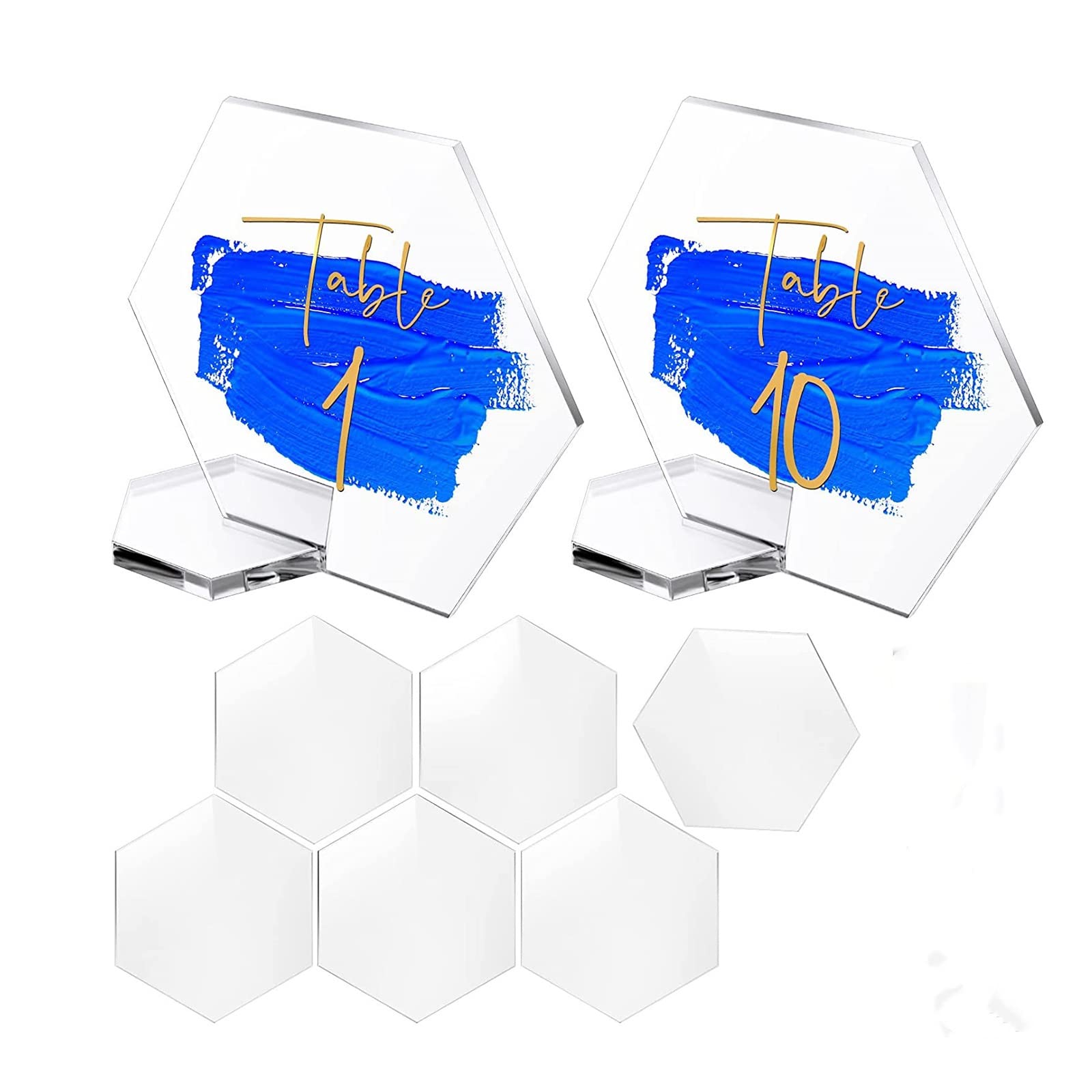Acryl-Tischnummern, DIY Hexagon Hochzeitsempfang Klare Tischnummernschilder Blanko, Signieren Sie Tischnummern mit Ständer, für Hochzeits-Event-Party-Restaurant-Schilder (Color : S, Size : 1 to 100