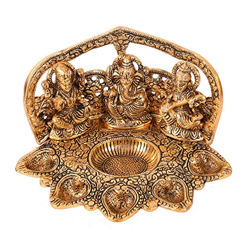 Nobility Lakshmi Ganesh Saraswati Statue With Diya Oil Deepak Metal Laxmi Ganesha Idol Showpiece Deepam Traditional Diya For Diwali Puja Home Decoration Wedding Return Gift Items #TOP2