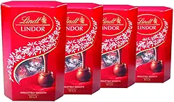 4 Caixas de 75g, Bombons de Chocolate Suiço, Lindt Lindor
