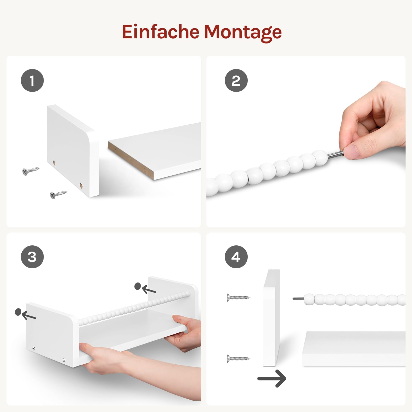 WOLTU 3er Set Kinder Bücherregal Wand, 50cm Wandregal Kinderzimmer, aus Massivholz, Hängeregal Schweberegal Kinderregal, Montessori Regal, für Bücher Spielzeug, Weiß