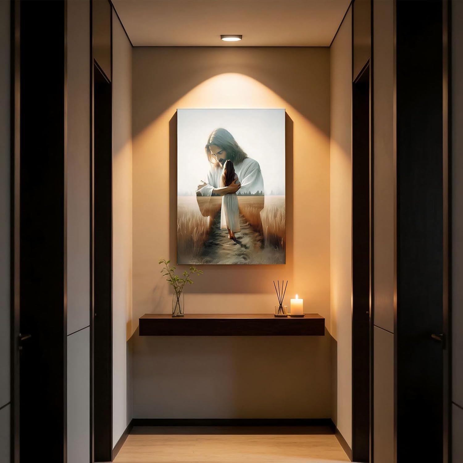 Jesus Hugging Woman Canvas Wall Art Jesus And Girl Paintings Pictures Wall Decor Christian Healing Embrace Bible Stories Poster Printing Artwork for Bedroom Living Room Church Dining Home Decoration