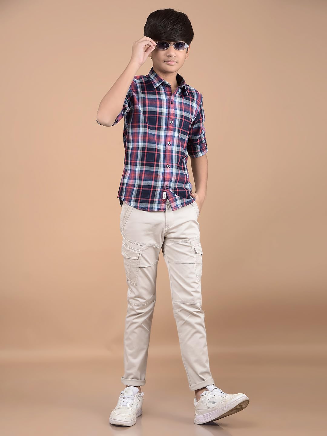 Crimsoune Club Boy's Red Checked Button Down Collar 100% Cotton Shirt (7-8Y) 3