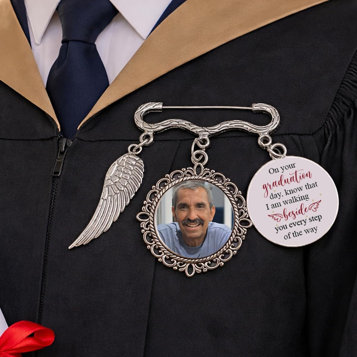 Custom Graduation Tassel with Memorial Photo Charm and Angel Wings, Custom Memorial Cap Accessory