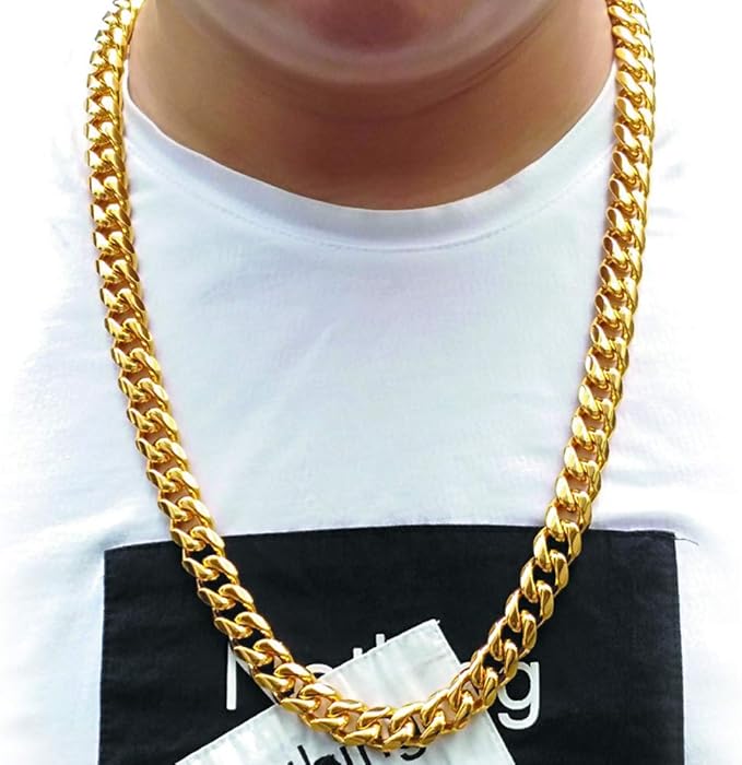 Skeleteen Rapper Gold Chain Accessory 90s Hip Hop Fake Gold Costume