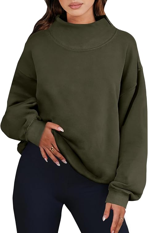 ANRABESS Womens Mock Neck Sweatshirt Oversized Pullover