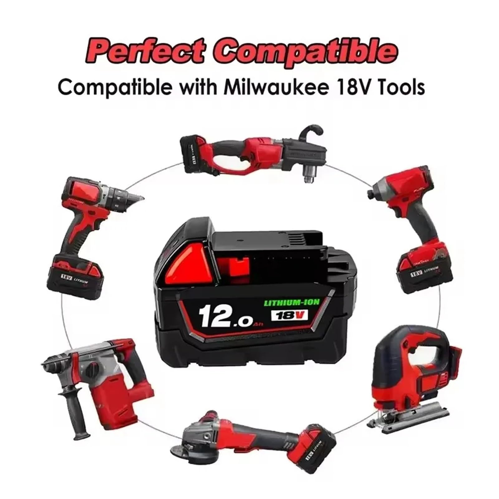 18V Kompatybilny z Milwaukee M18 M18B6 18V XC 12Ah 6Ah Akumulator litowo-jonowy 48-11-1860 /Ładowarka Akumulator wielokrotnego ładowania(VVT1)