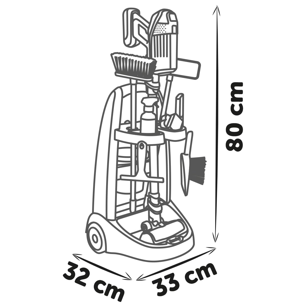 Smoby - Rowenta - Chariot de Ménage + Aspirateur Balai - Jouet d'Imitation - Fonction Electronique - 10 Accessoires - A Partir de 3 Ans - Fabrication Française