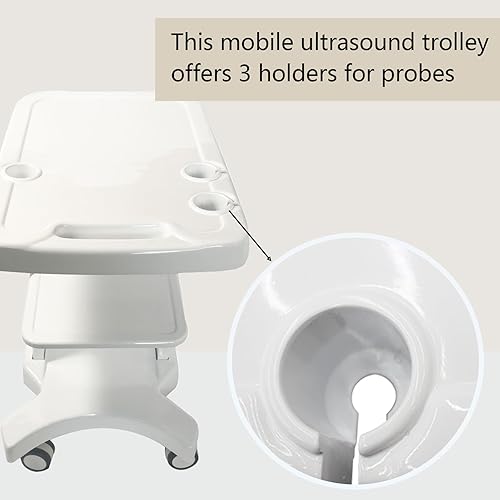 Miniatura 5 de INTSUPERMAI Carro móvil para sistema de escáner de imágenes ultrasónicas Carro portátil de ultrasonido blanco 3 capas con 2 ruedas de freno, 4