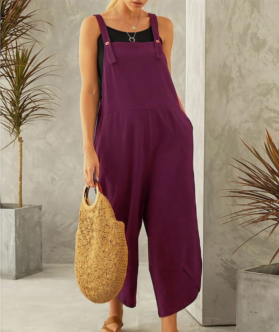 Salopette Donna Estiva Casual Pantaloni Baggy Oversize Allentata Tuta Jumpsuit con Tasca Vestibilità Ampia, Tinta Unita, Stile Casual per Tempo Libero e Lavoro