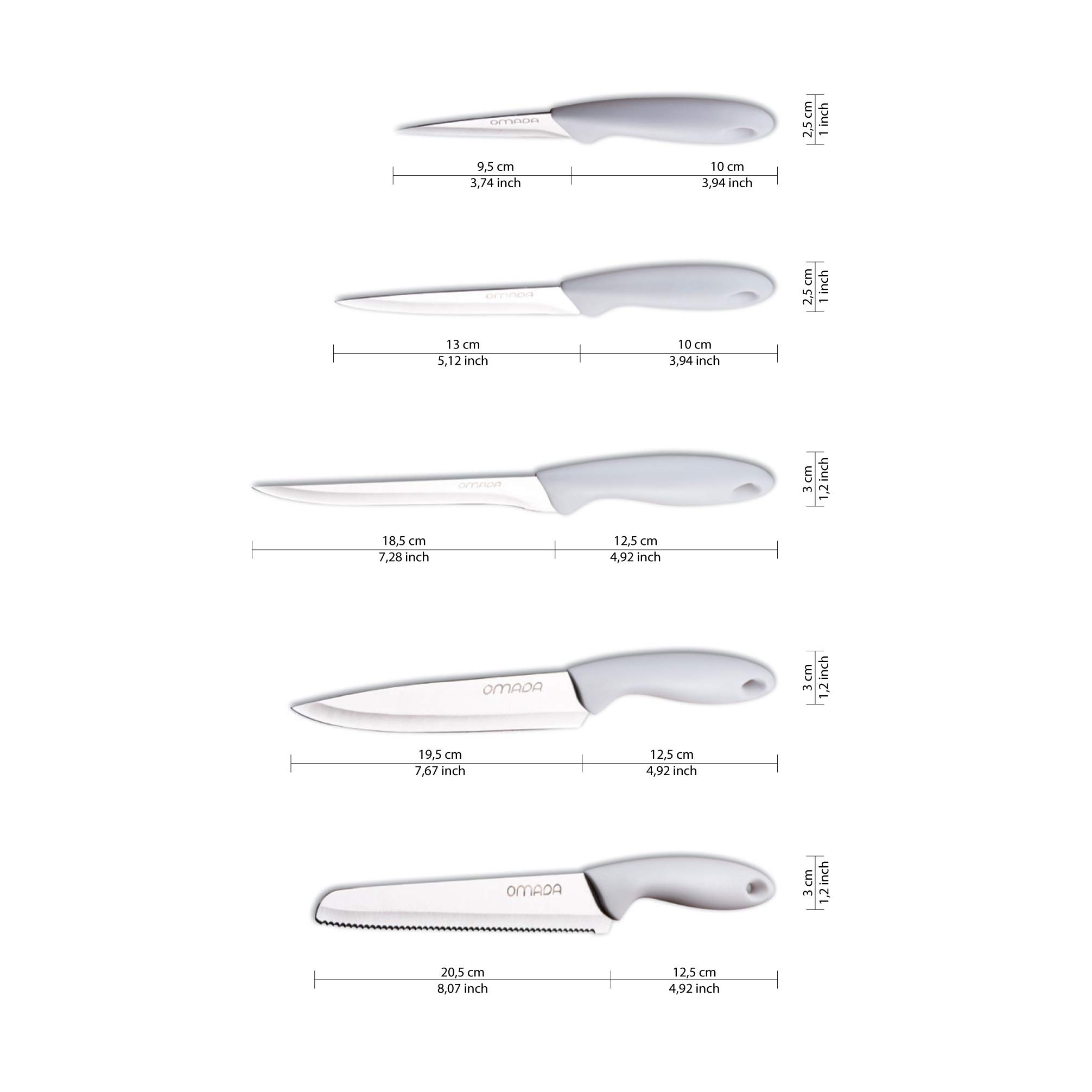 Omada Design Messerblock aus Polypropylen, Made in Italy, multifunktionaler Messerhalter mit Satz 5 Messerhalter für die Küche aus Edelstahl und Schneidbrett aus Holz. Linea Trendy, Gelbe Farbe | Set mit Ständer aus Kunststoff, komplett mit 5 Messern aus