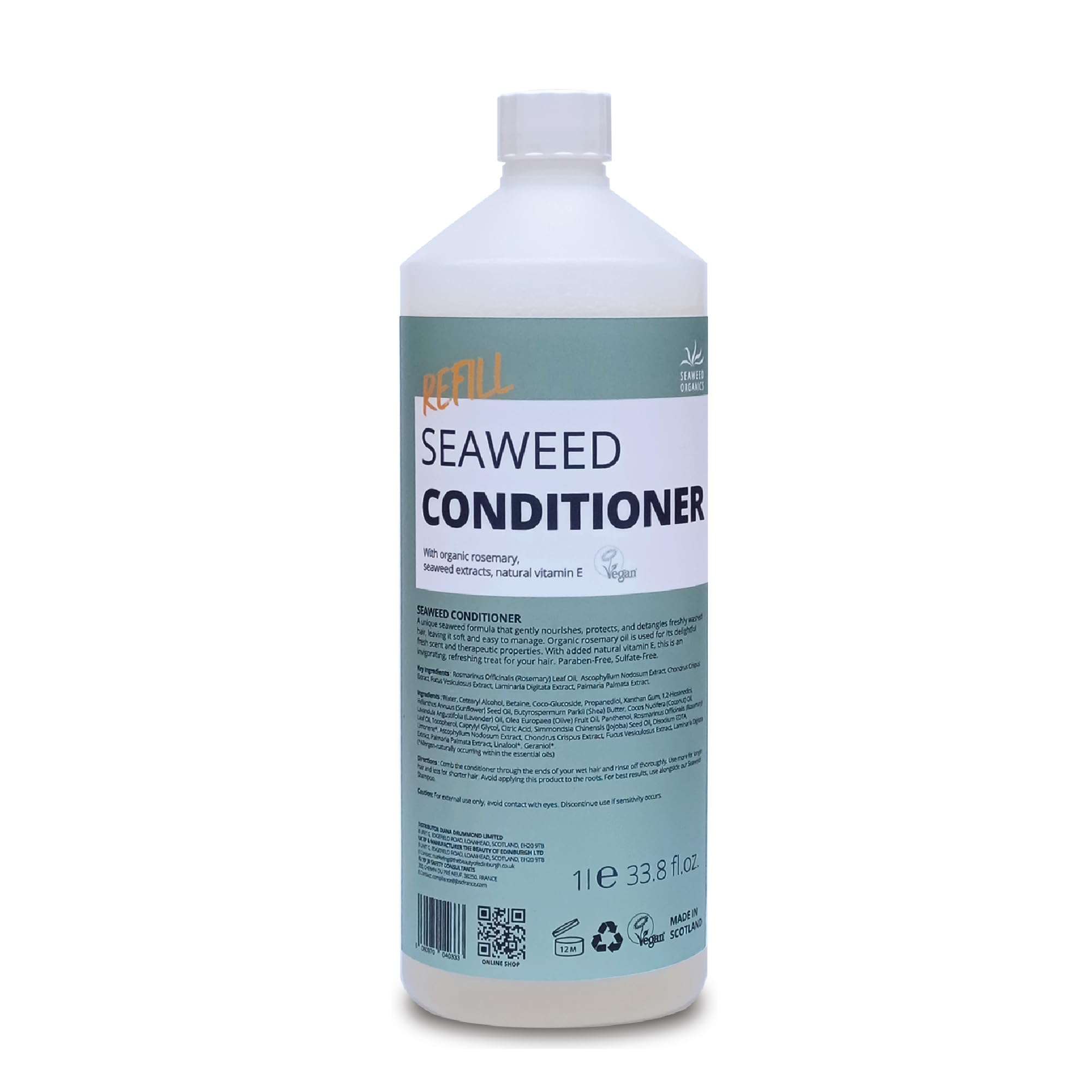 Seaweed Hair Conditioner, 1L Refill, Organic Scottish seaweeds, Rosemary, Vitamin E, No SLS or Parabens