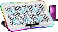 C3Tech Base refrigerada Gamer para Notebook, NBC-550SI 17,3", Cinza, 5 niveis de ajustes de inclinacao, ajuste de velocidade, Iluminacao RGB em 10 modos, superficie em aluminio, suporte para celular