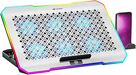 C3Tech Base refrigerada Gamer para Notebook, NBC-550SI 17,3", Cinza, 5 niveis de ajustes de inclinacao, ajuste de velocidade, Iluminacao RGB em 10 modos, superficie em aluminio, suporte para celular