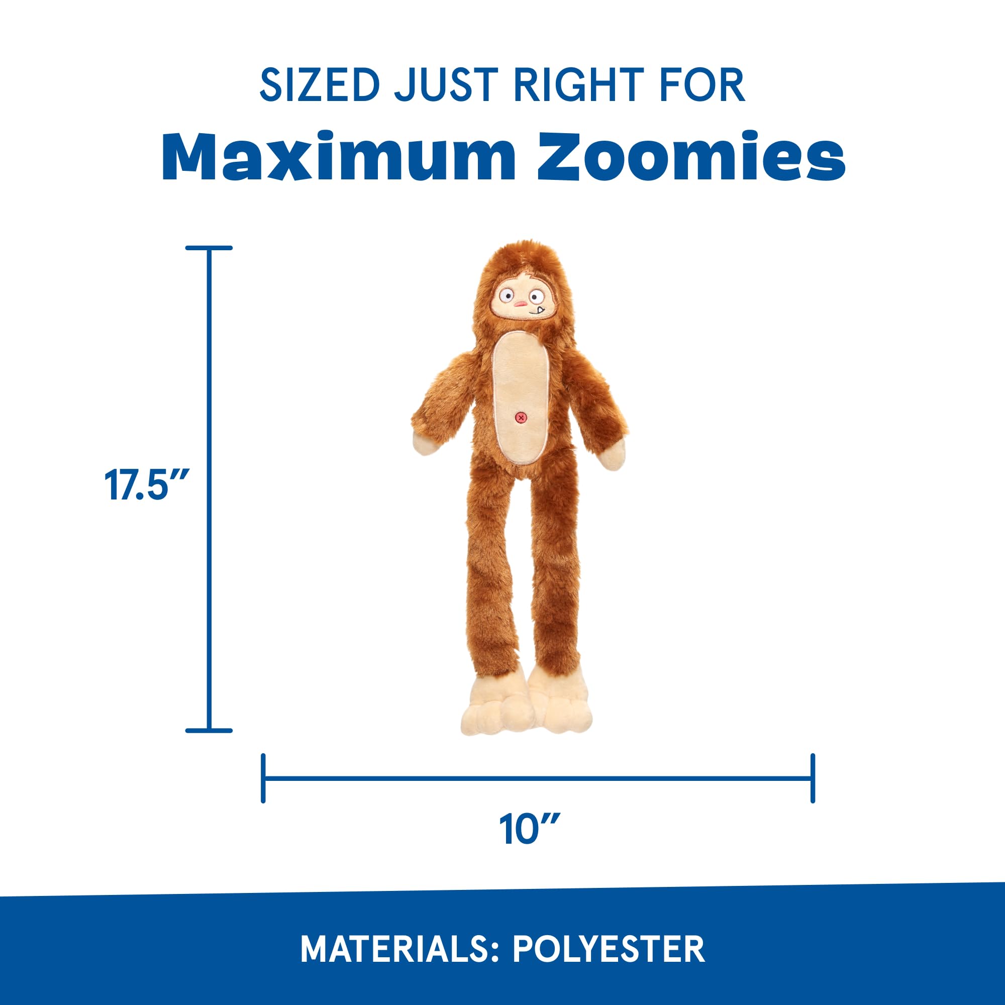 BARK Dog Toy Hairy Henderson Sasquatch Squeaky Plush Toy for Dogs Crazy Crinkle Long & Strong Hair for Dogs That Love to Shred Whip-N-Flip Limbs to Tug - Image 3