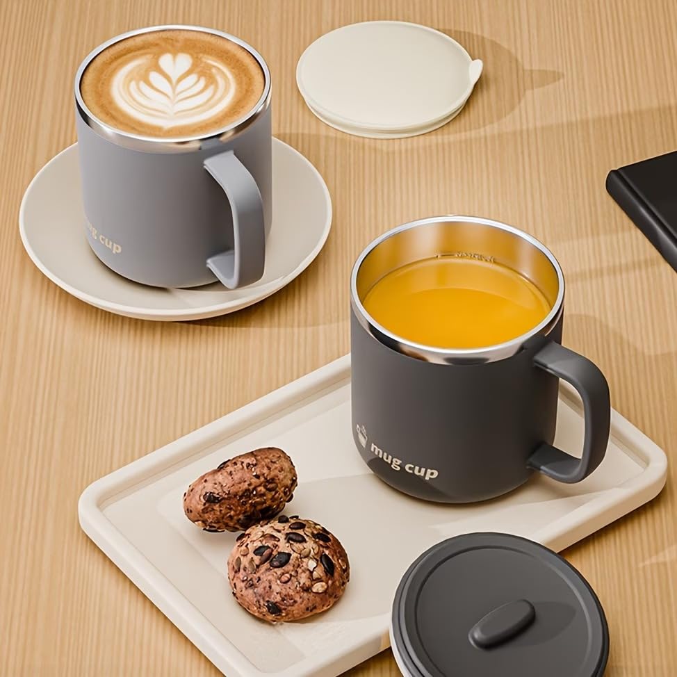 Image of SR Coffee Mug with Lid Insulated Stainless Steel for Tea Milk Mug Inner Stylist Double Wall Cup for Home Office Restaurant Use Gift (Pack of 1) (Black)