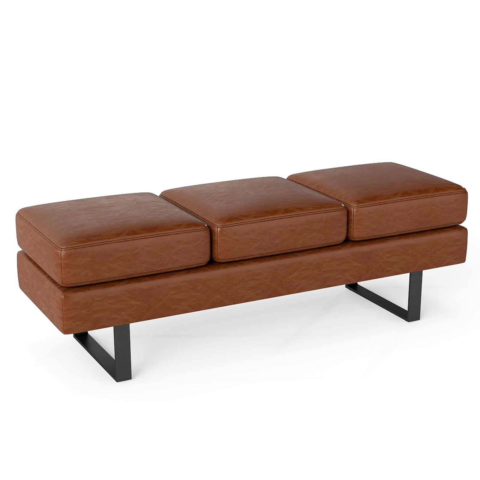CASART 3-Seater Reception Bench, Waiting Room Bench Chairs with Padded Seat, Upholstered Indoor Bench for Entryway Bedroom Office Salon (Brown)