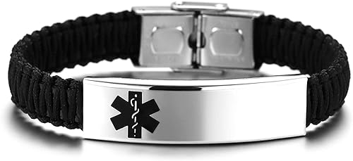 Miniatura 2 de JF.JEWELRY Pulseras de alerta médica para mujeres y niñas, pulseras médicas trenzadas de nailon para hombres, pulsera de identificación médica