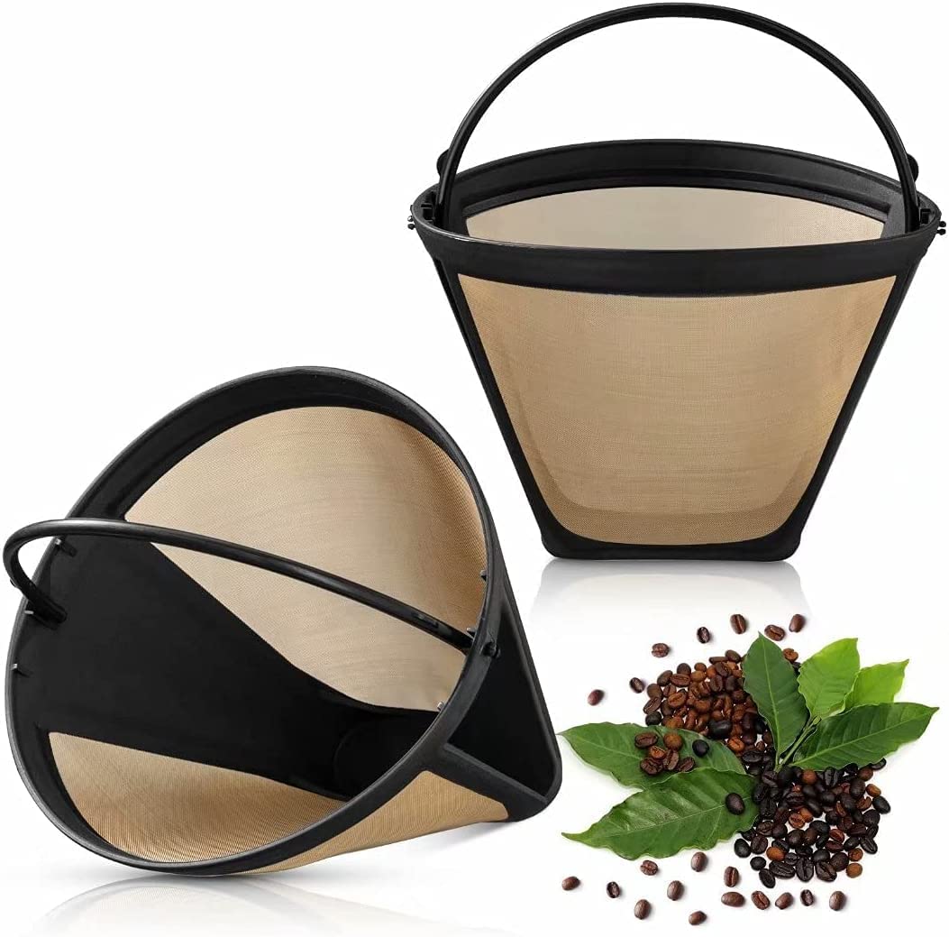 2 Pcs Coffee Filter, Reusable Coffee Filters, 6-12 Cup Stainless Steel Cone Coffee Filter with Handle, Fine Mesh, No Residue, Durable for Cuisinart Coffee Maker Filter and Brewers(#4)