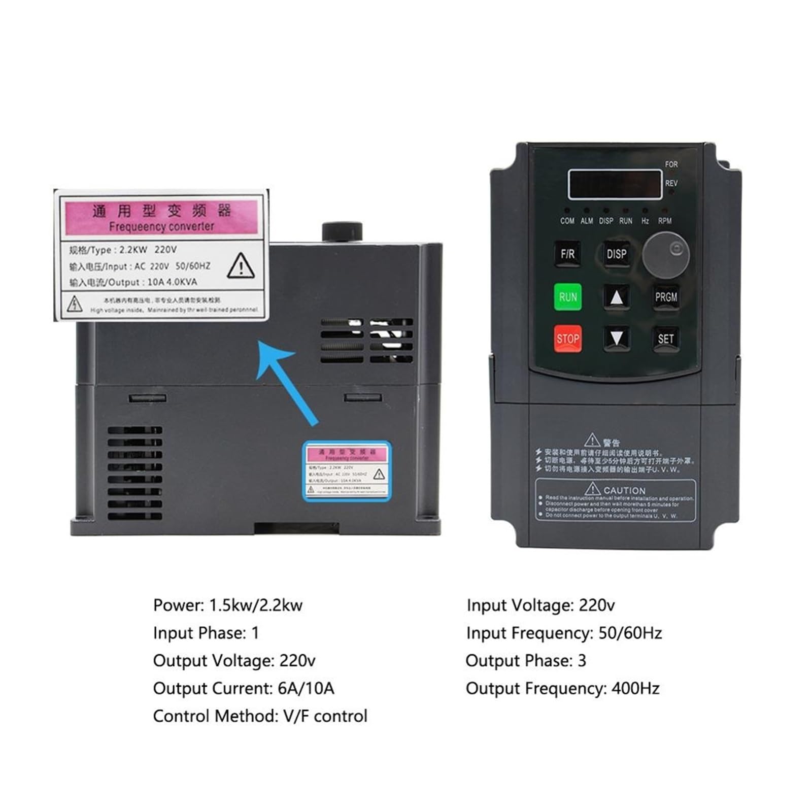 Variador De Frecuencia 220 1,5 kW Inveter 2,2 kW Przetwornica częstotliwości VFD Napęd o zmiennej częstotliwości Sterowanie prędkością silnika wrzeciona Kompaktowa konstrukcja(2.2KW)
