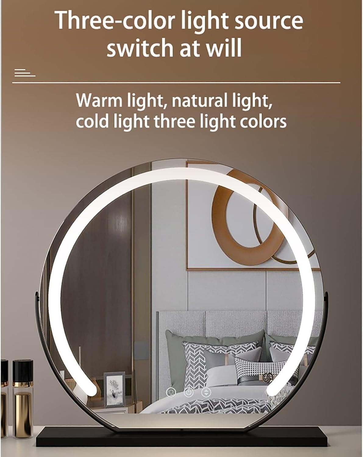 Schminkspiegel mit Beleuchtung, Beleuchtung einstellbar, 360° drehbar, Smart-Spiegel mit induktivem Touch-Schalter, Tischspiegel für Schlafzimmer und Ankleidezimmer(Silver,50x50cm)
