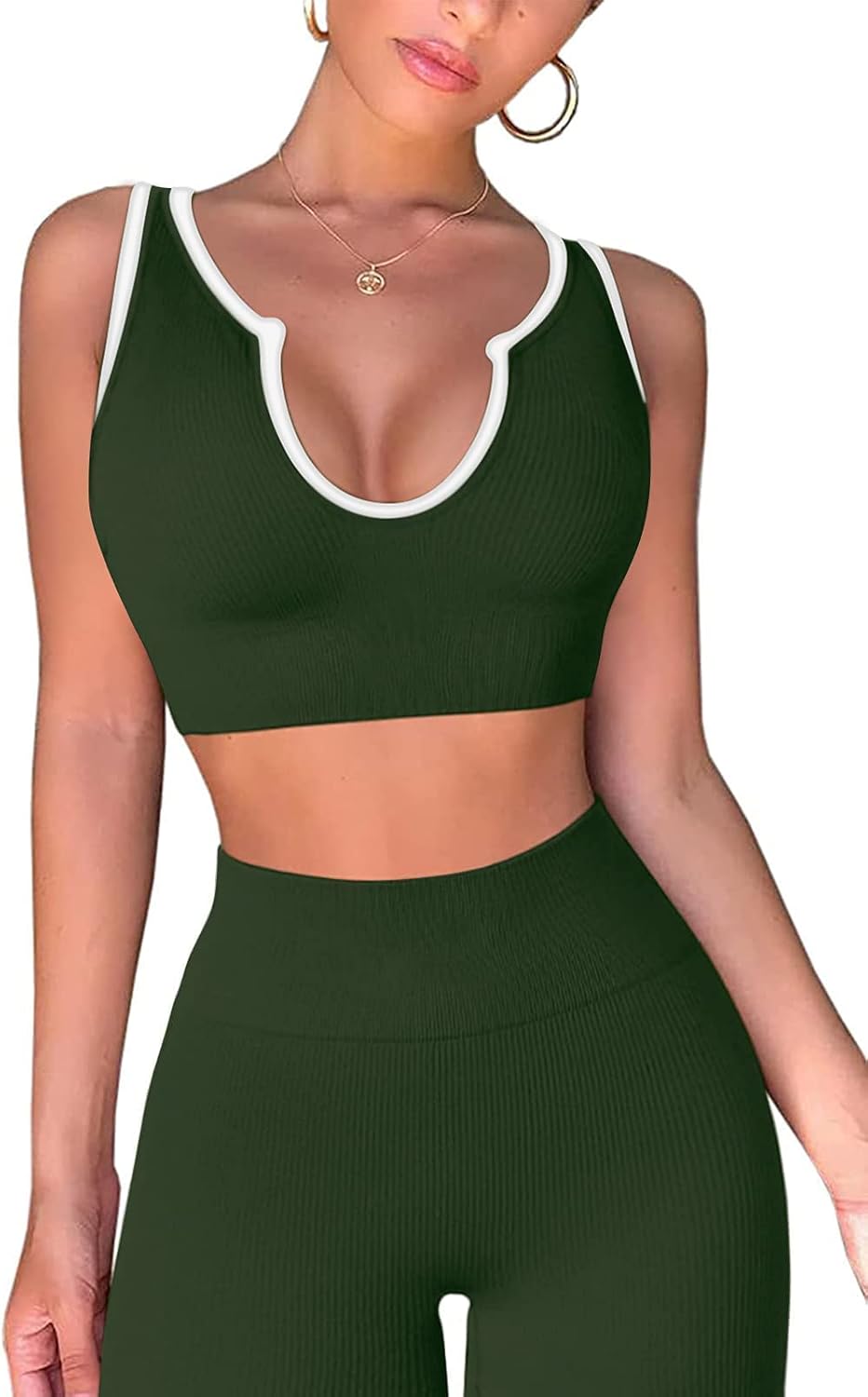 Work Out Sets Womens - Gym Two Piece Outfits Seamless Crop Tank High Waist Yoga Leggings - Image 2