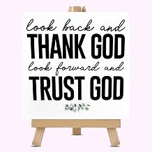 SLGIFT Contemporary Wooden Table Decor Plaque with Stand, Look Back and Thank God Quote, 5x5 inch, Multicolor, Square