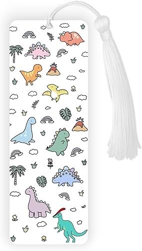 3 marcapáginas de dinosaurios lindos para mujeres, hombres, niños y niños con borlas, divertidos regalos para amantes de los libros