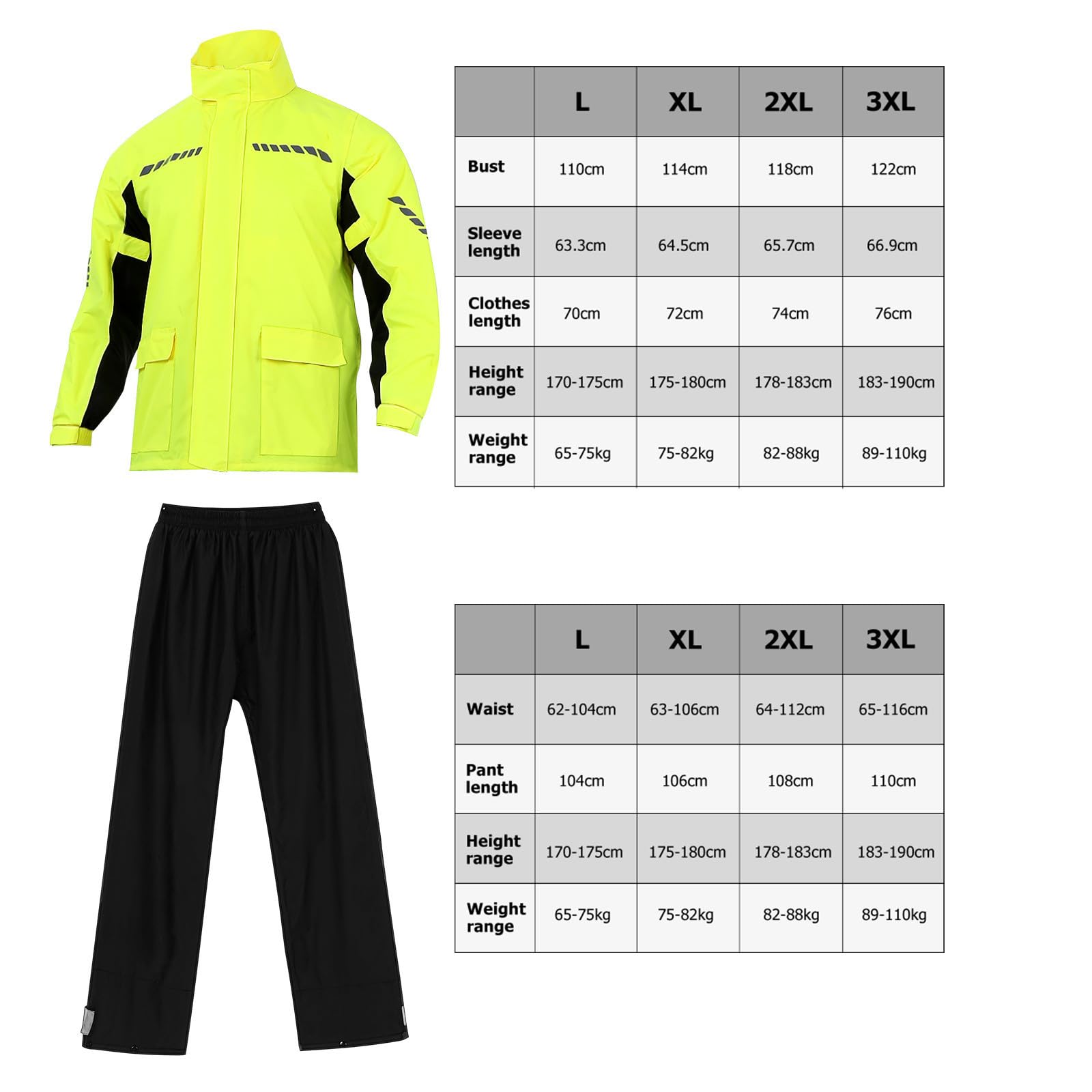 PATKAW de Pluie Moto Homme avec Couvre-Chaussures Imperméables Jaune Réfléchissant en Nylon et Paquet de Rangement pour Pluie Intense