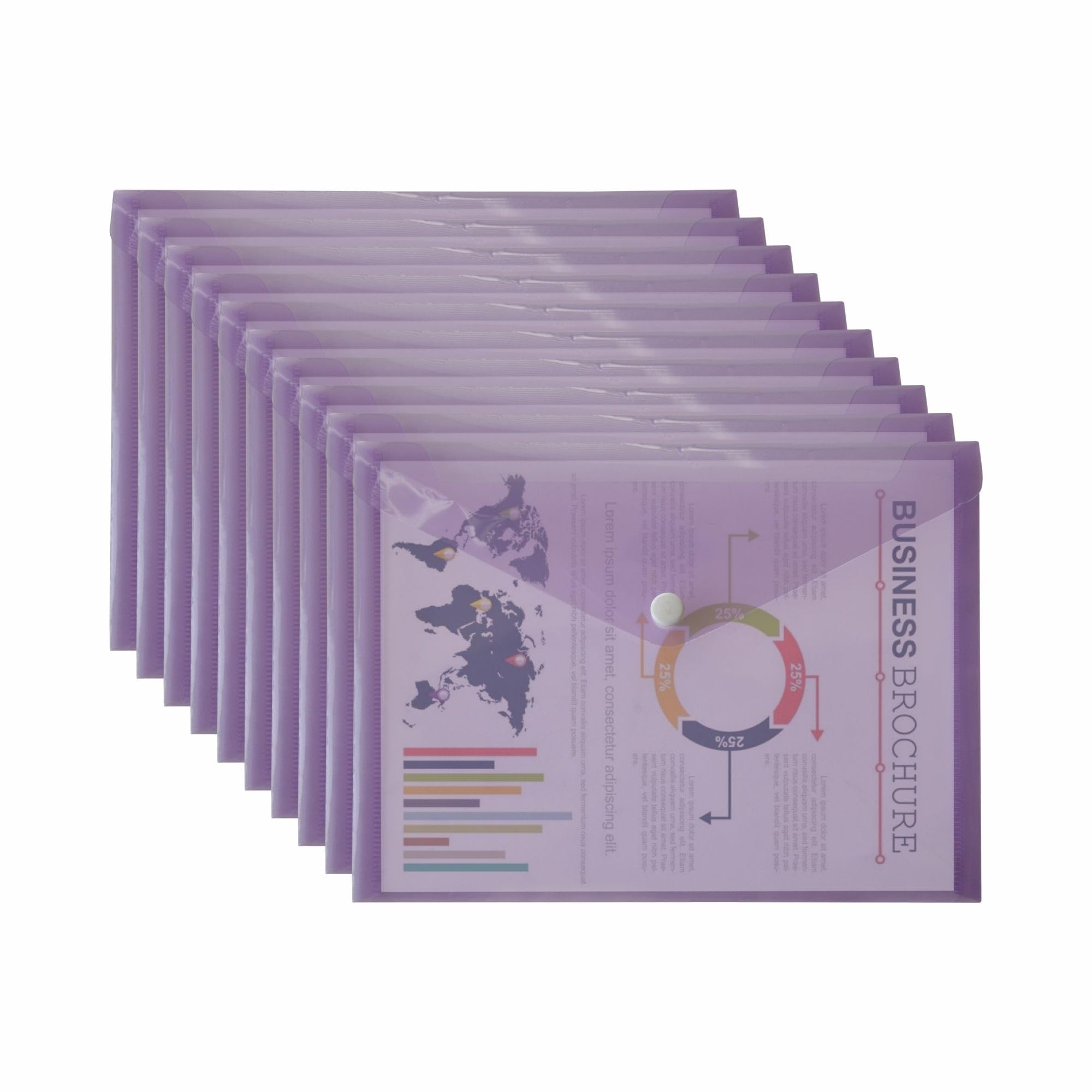 M1SS A5 Clear Document Folders Plastic Wallets Folder - 50 Pack 𝗕𝗨𝗟𝗞 𝗕𝗨𝗬 Popper Wallet with Button Closure (Purple)