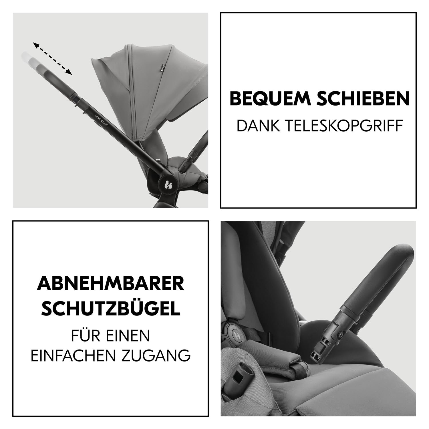 Hauck Move N Care Set 2 in 1 Kombikinderwagen ab Geburt bis 22 kg Babywanne Wendbarer Buggy UPF 50+ XL Korb