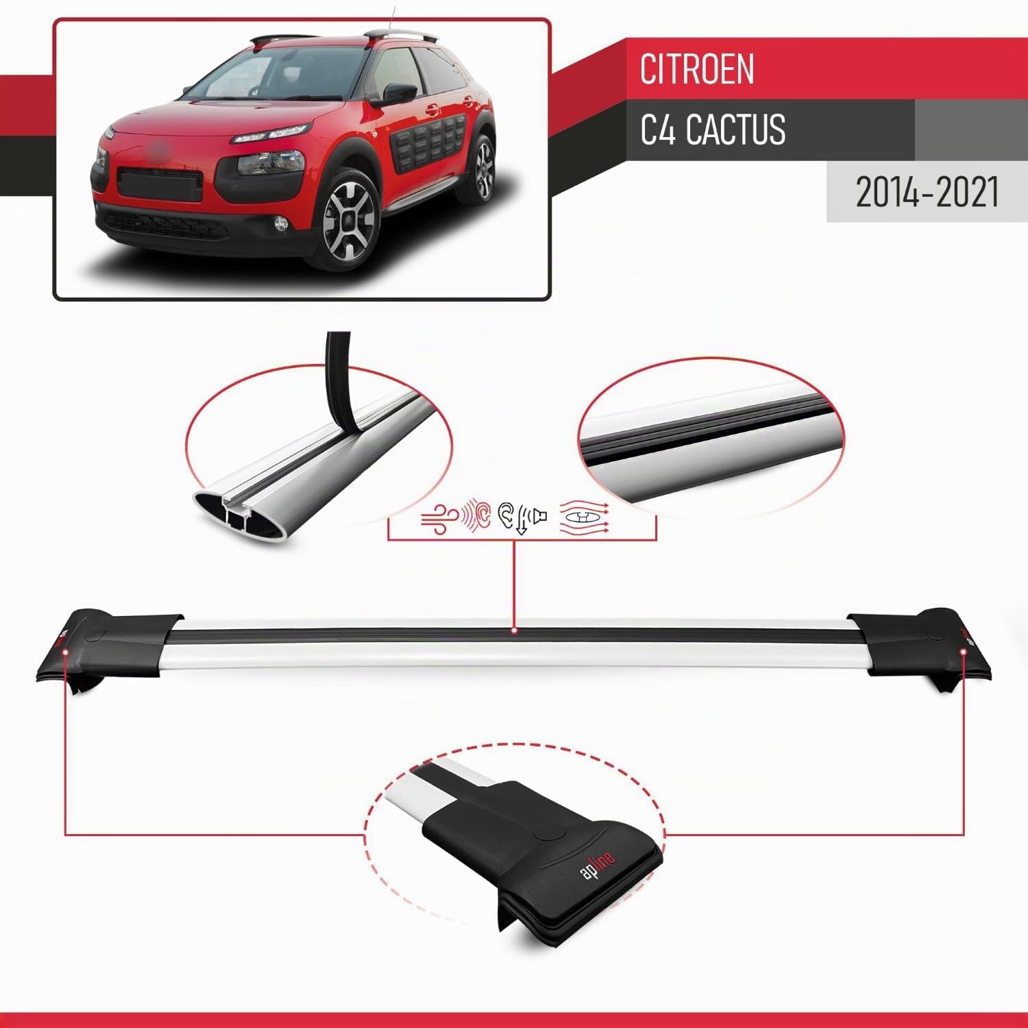 Compatibile con Citroen C4 Cactus 2014-2021 Modello FLY Barre Tetto Portapacchi Auto Barre Portatutto Grigio Alluminio 2 Barre
