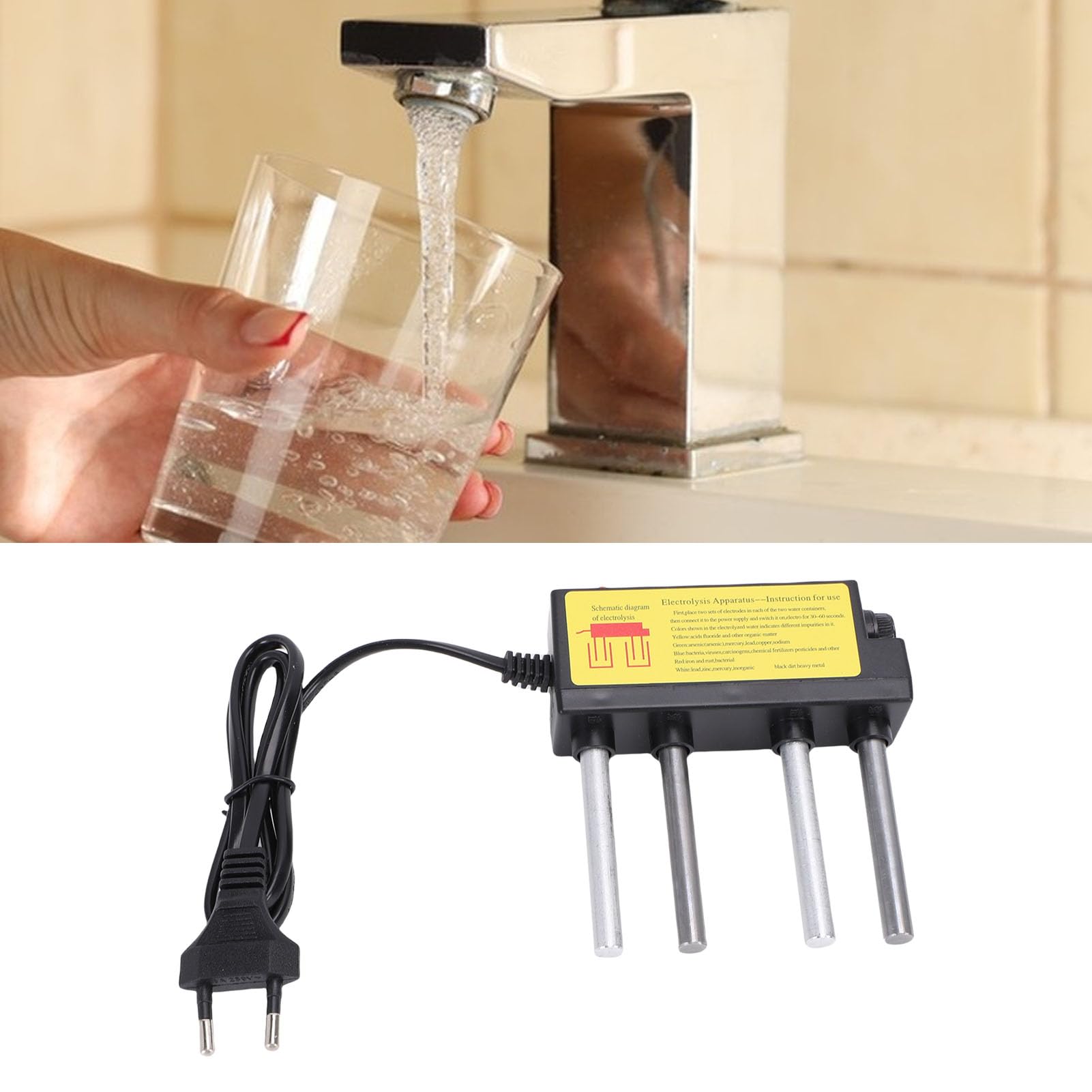 Jectse Électrolyseur d'eau, Testeur Rapide de qualité de l'eau TDS PH avec électrodes en Fer et en Aluminium pour Les Tests d'eau Potable Domestique (Prise UE)