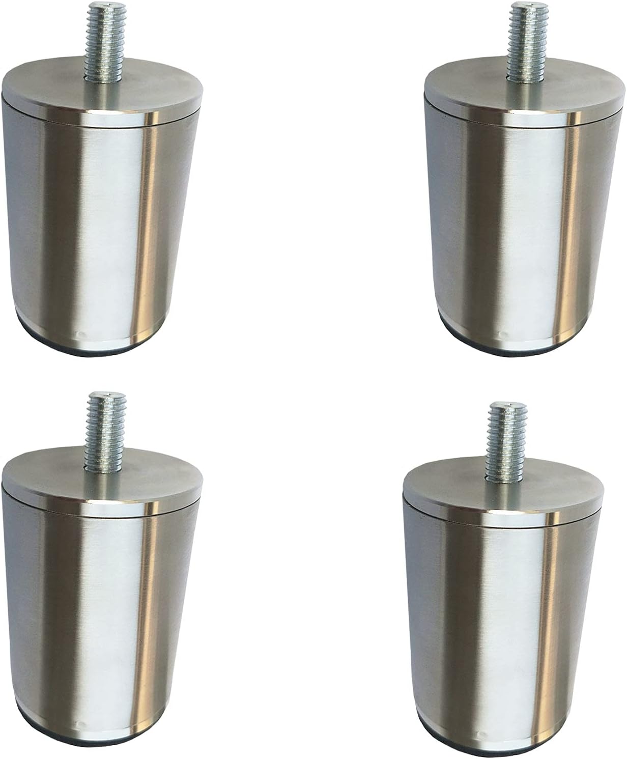 Solid Stainless Steel Furniture Leg Round Silver, 4pcs 12 in Height Metal Furniture Legs, Replacement Sofa Table Cabinets Shelves Feet, with Soft Non-Slip Mat On The Bottom