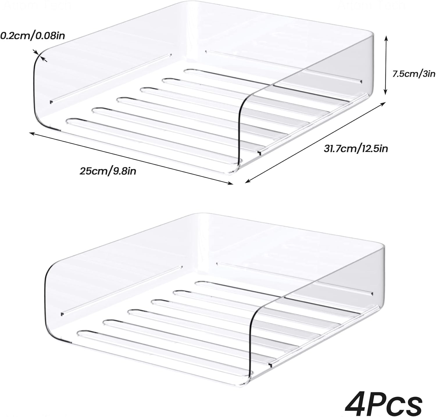 Tomorotec Desk Letter Tray Set, A4 Size Clear PET Stackable Document Organizer Office Desktop File Paper Holder Book Storage Rack Side Load Anti-Skid Stacking Support Convex Bottom (4X Portrait)