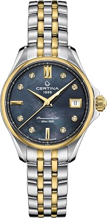 Certina, Womens, DS Action Lady 34.5mm, Stainless Steel with PVD, Powermatic 80 Automatic, Watch, Mother of Pearl, Bicolore Stainless Steel, C0322072212600