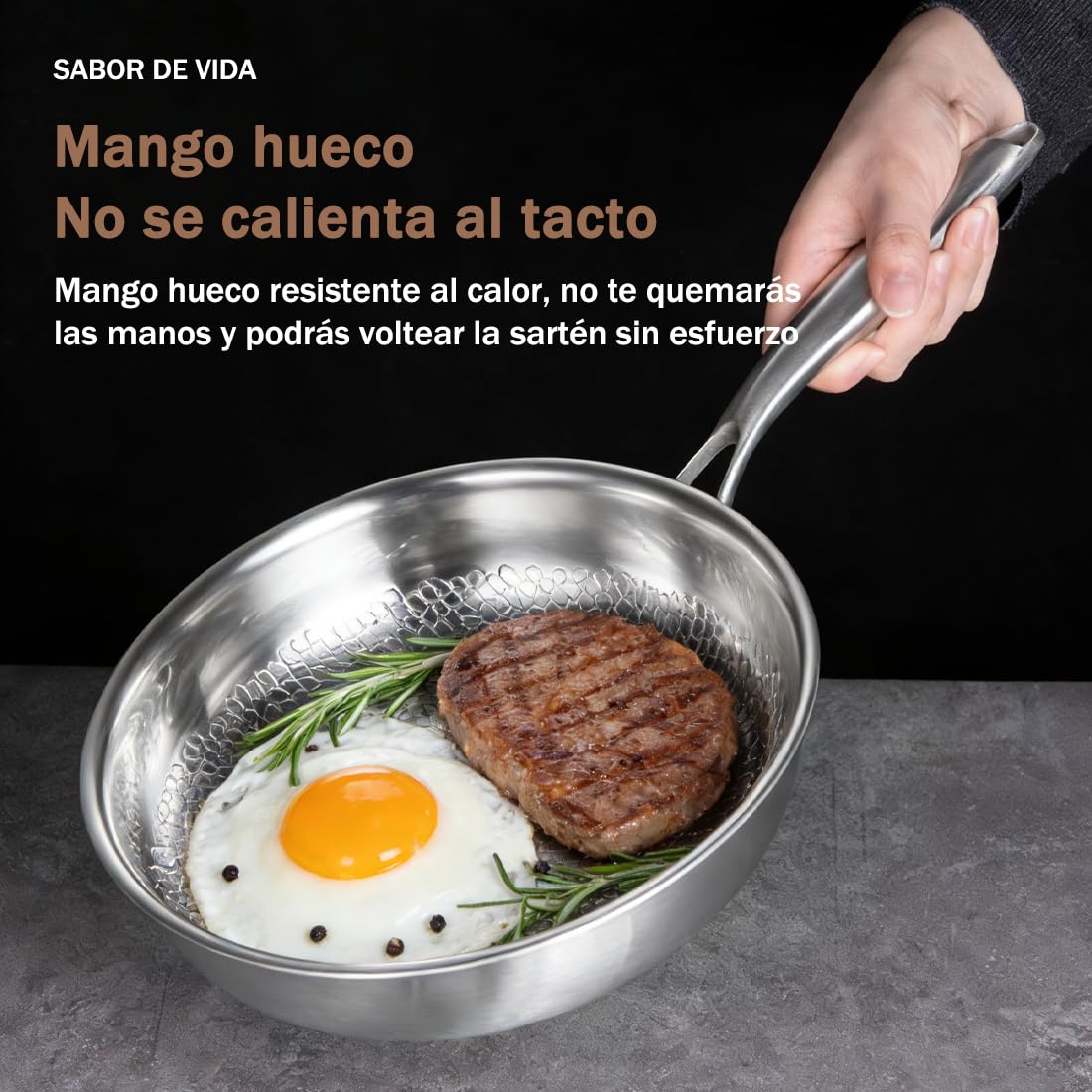 Sartén Titanio Actualizada 2026, Sartén de Titanio para Cocina y Acampada, Antiadherente y Resistente a Arañazos, Libre de PTFE y PFOA, Apta para Todo Tipo de Cocinas (Con tapa, 22cm)