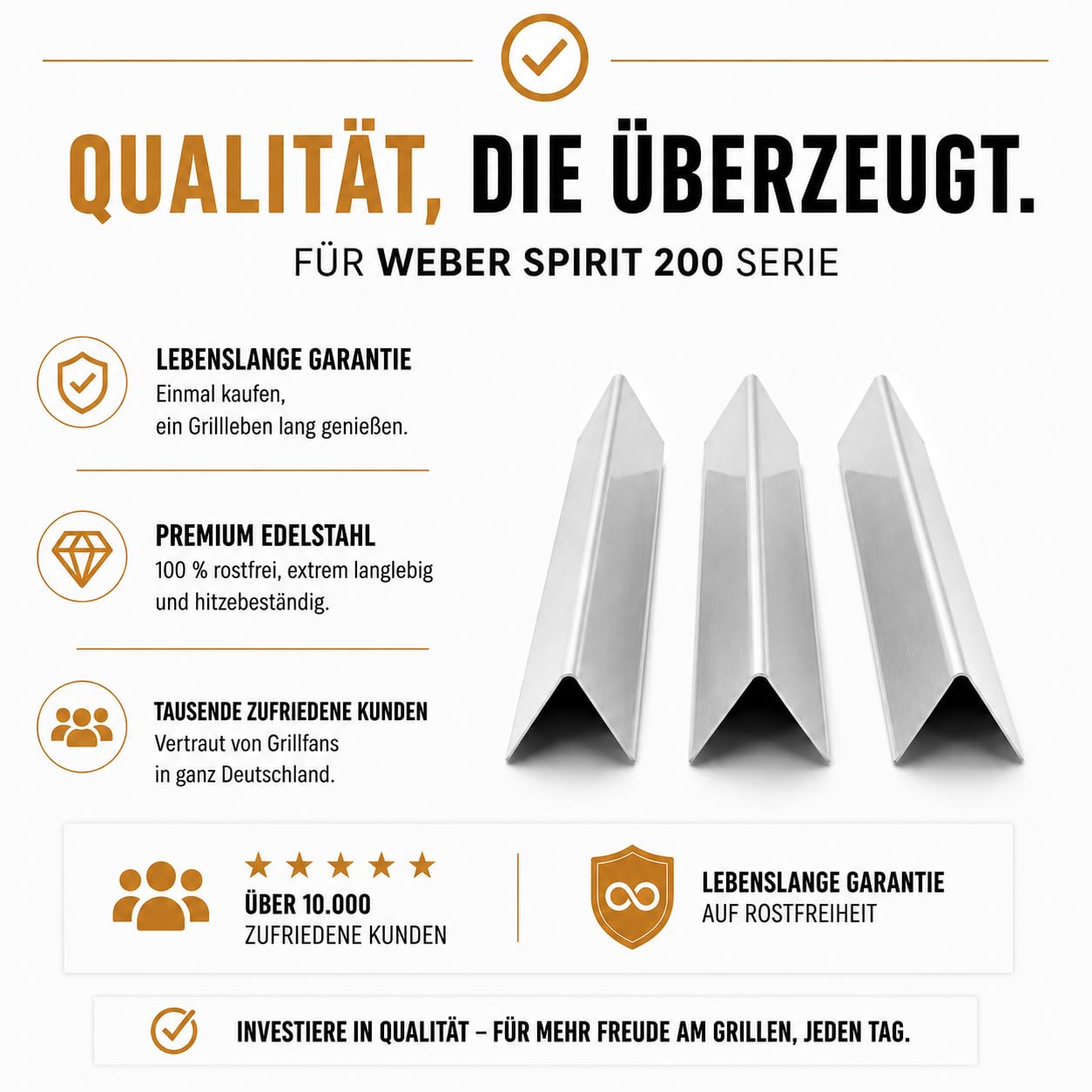 Generisch WERK24 Aromaschienen für Weber Spirit 200 oder 300 Serie (ab 2013) – Flavorizer Bars 7635 7636 Ersatz-Set Edelstahl rostfrei – Brennerabdeckung