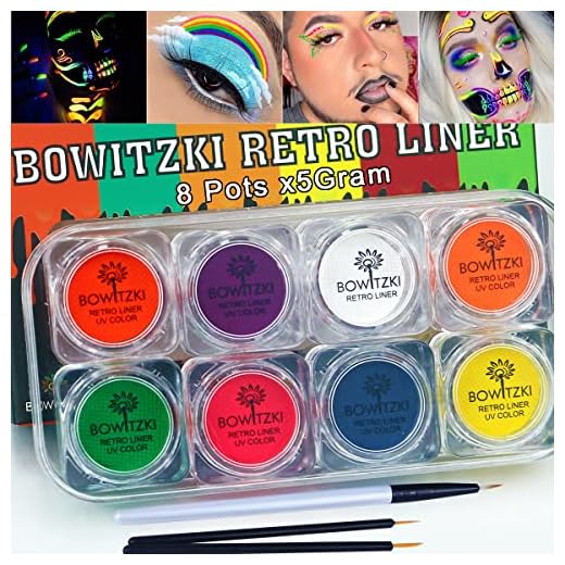 Bowitzki 8x5 Gram Water Activated Eyeliner Hydra Liner Makeup UV Glow Fluorescent Color Graphic Retro Face and Body Paint (UV Color)