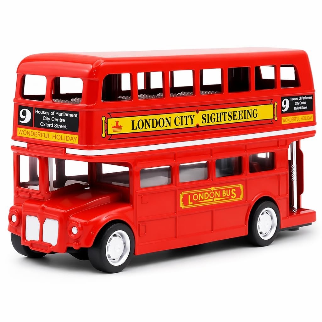 WsiQxuc 1 Toy Bus, London Bus Toy Double Decker, Red Bus Toy, 12.5x6.5x3.5cm Display and Play
