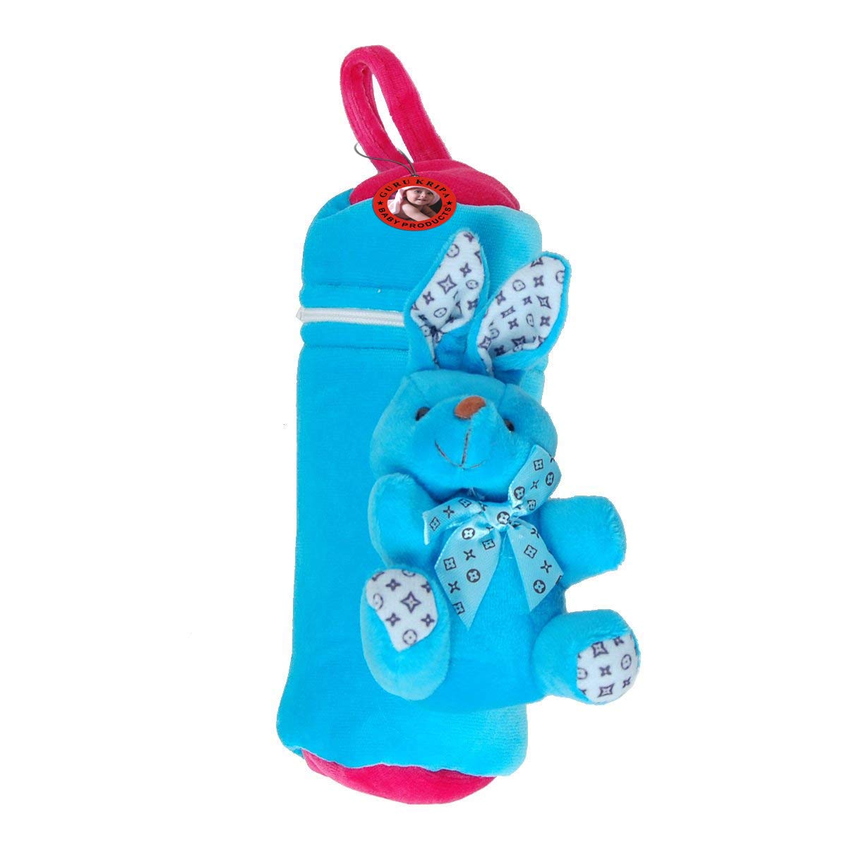 GURU KRIPA BABY PRODUCTS Soft & Cute Smiley Fancy Velvet Fabric Baby Milk Feeding & Nursing Bottle Cover Teddy Shape Feeder Easy Zip Closure Pack of 1 Pcs 125ml