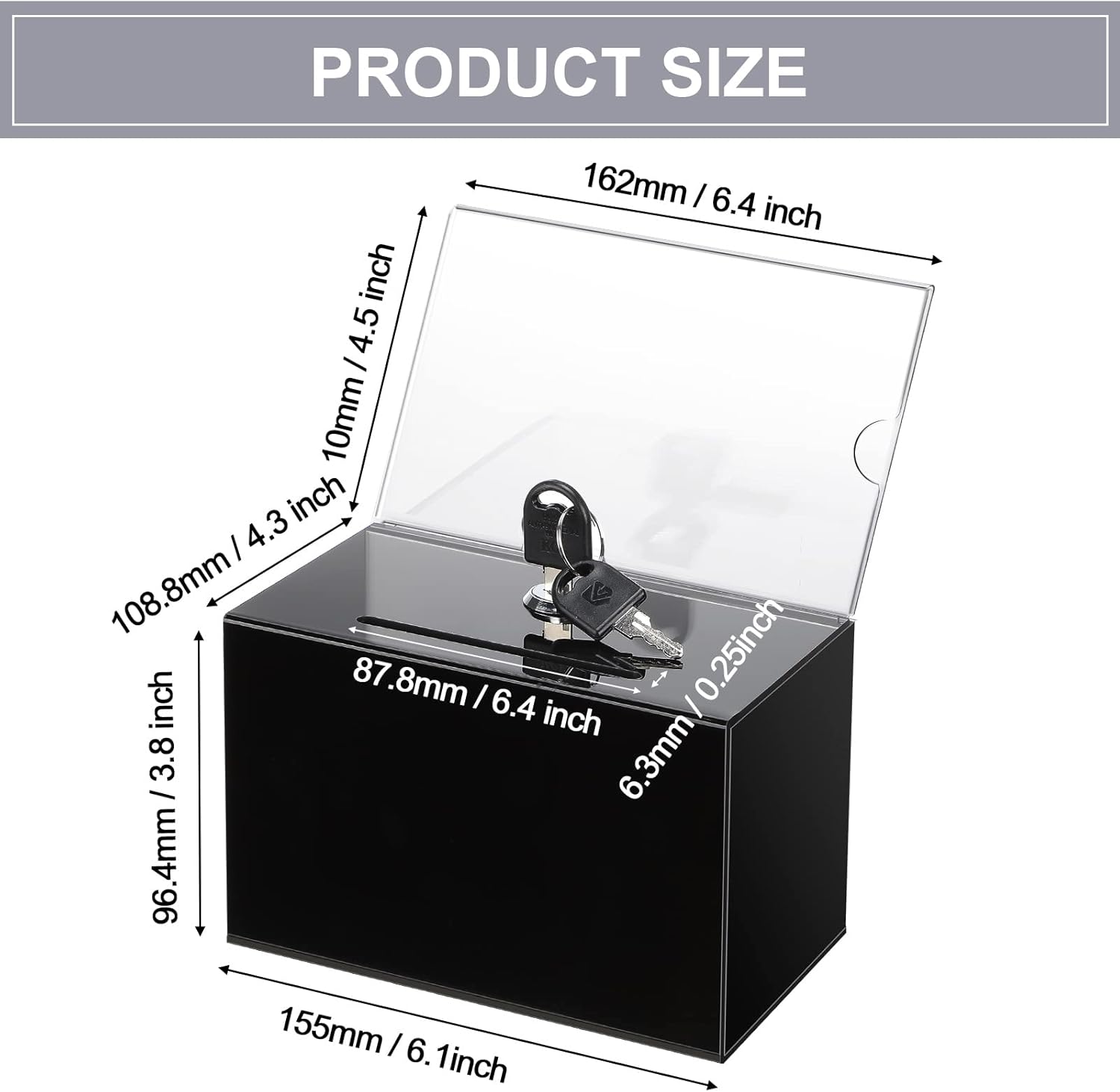 4 Pack Acrylic Donation Box Suggestion Ballot Box for Fundraising with Lock and Sign Holder Raffle Box Donation Jar Tip Jar for Business Cards Voting Charity, 6.1 x 4.3 x 3.8 Inch (Black) : Office Products