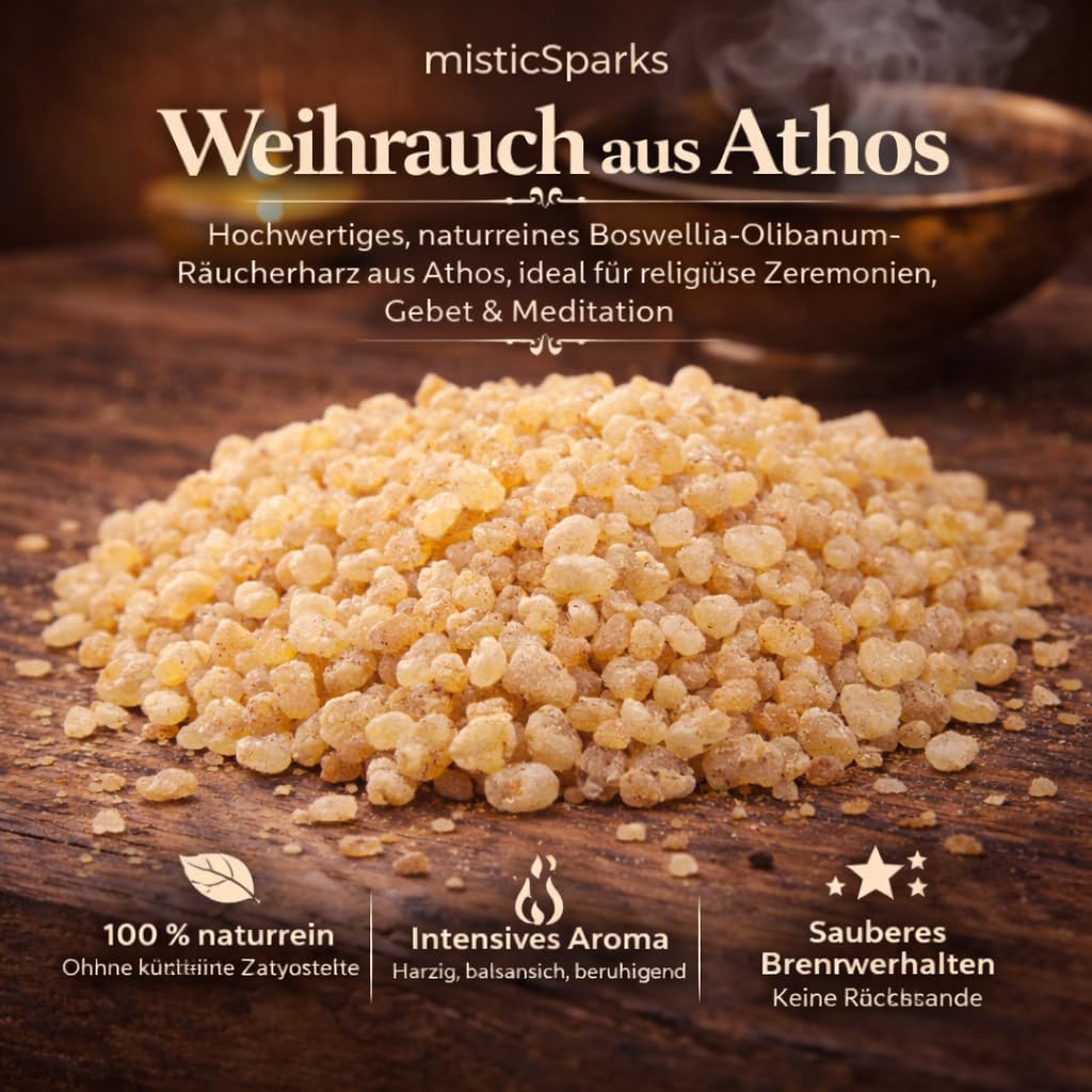 Weihrauch aus Athos – 100% Naturreines Boswellia Olibanum Räucherharz – Original Orthodoxer Kirchenweihrauch zum Räuchern auf Kohle – Klein, Mittel oder Grob (250g, Mittel)