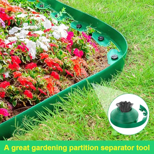 Image of HASTHIP 32.8ft Garden Edging Border, 2 Inch Width Green Landscape Edging Border, with 30Pcs Nails, Cut-to-fit Landscape Border, UV Resistant Garden Trim Fence for Outlining Flower Bed