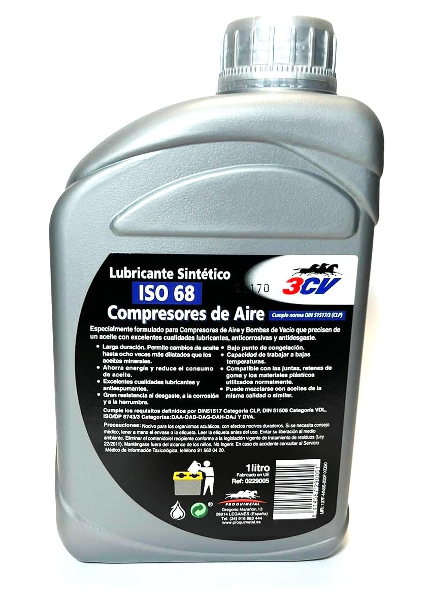 Olio per compressori d'aria ISO 68. 1 litro. Lubrificante specifico per compressori.