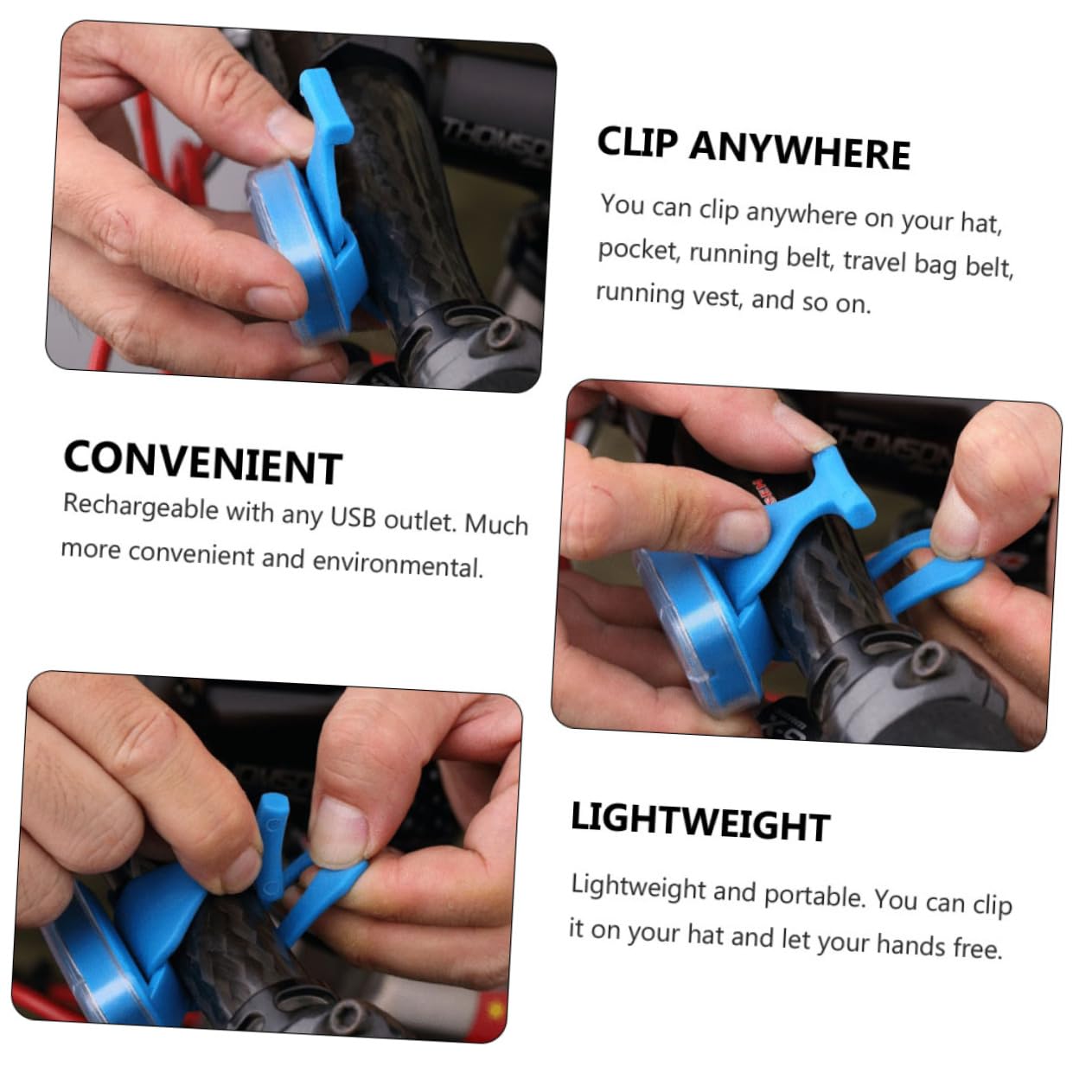 WOONEKY 2 Pcs USB Rechargeable Running Safety Light with Strobe Mode for Outdoor Camping Hiking and Night Activities Clip Design for Easy Mounting and Visibility Random Color