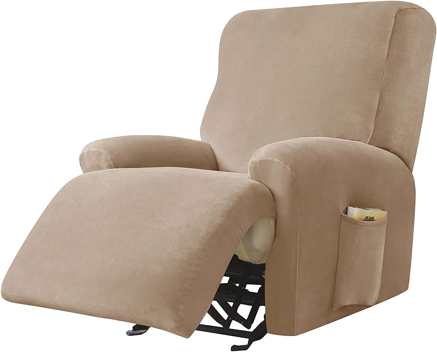Housse de canapé inclinable velours Konsilsa extensible 1 place pour fauteuil relax salon